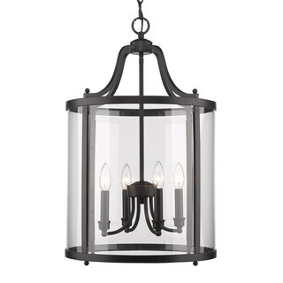 Golden Lighting's Payton Black Steel and Clear Glass 4-light Pendant | Bed Bath & Beyond
