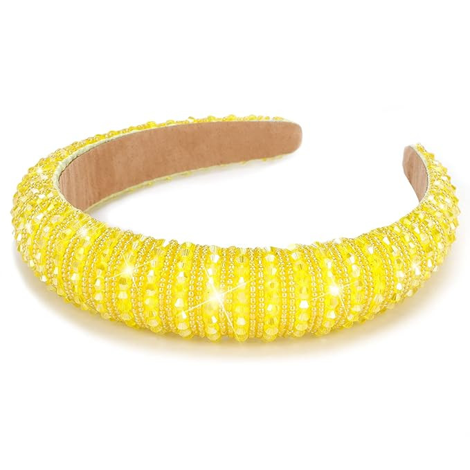 Wecoe Yellow Headband Fashion Rhinestone Headband Women Padded Headband Cute Fancy Bling Diamond ... | Amazon (US)