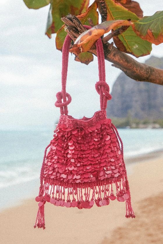 Iconic Idea Hot Pink Beaded Sequin Fringe Handbag | Lulus