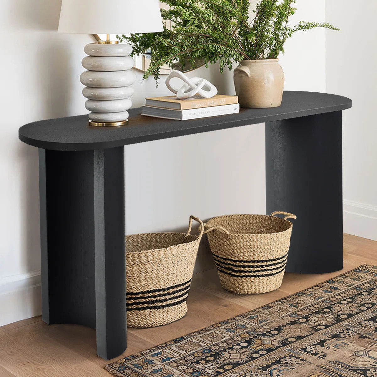 Charkita 60" Modern Minimalist Console Table with Curved Pedestal Base | Wayfair North America