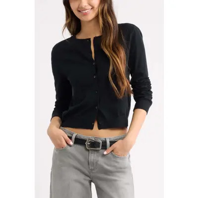 BP. Crewneck Cotton Blend Cardigan in Grey Med Charcoal Heather at Nordstrom, Size X-Large | Nordstrom