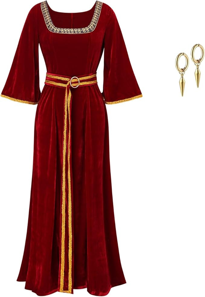 Mother Gothel Costume Womens Renaissance Dress with Belt Evil Witch Halloween Cosplay Outfit | Amazon (US)