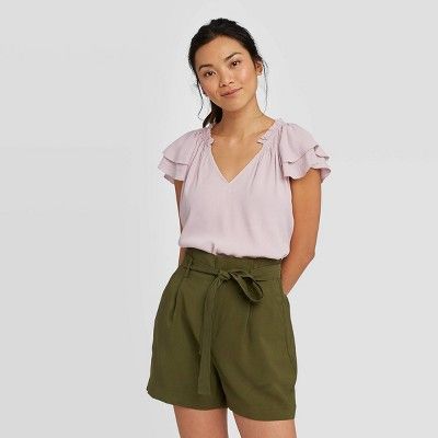 Women's Flutter Short Sleeve V-Neck Blouse - A New Day™ | Target