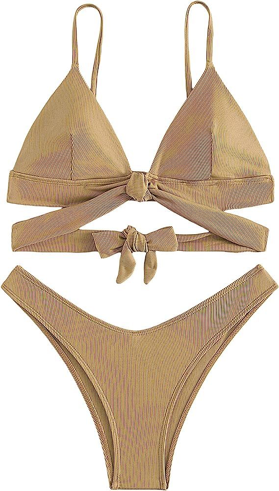 Women’s Cut Out Tie Back Knit Bikini | Amazon (US)