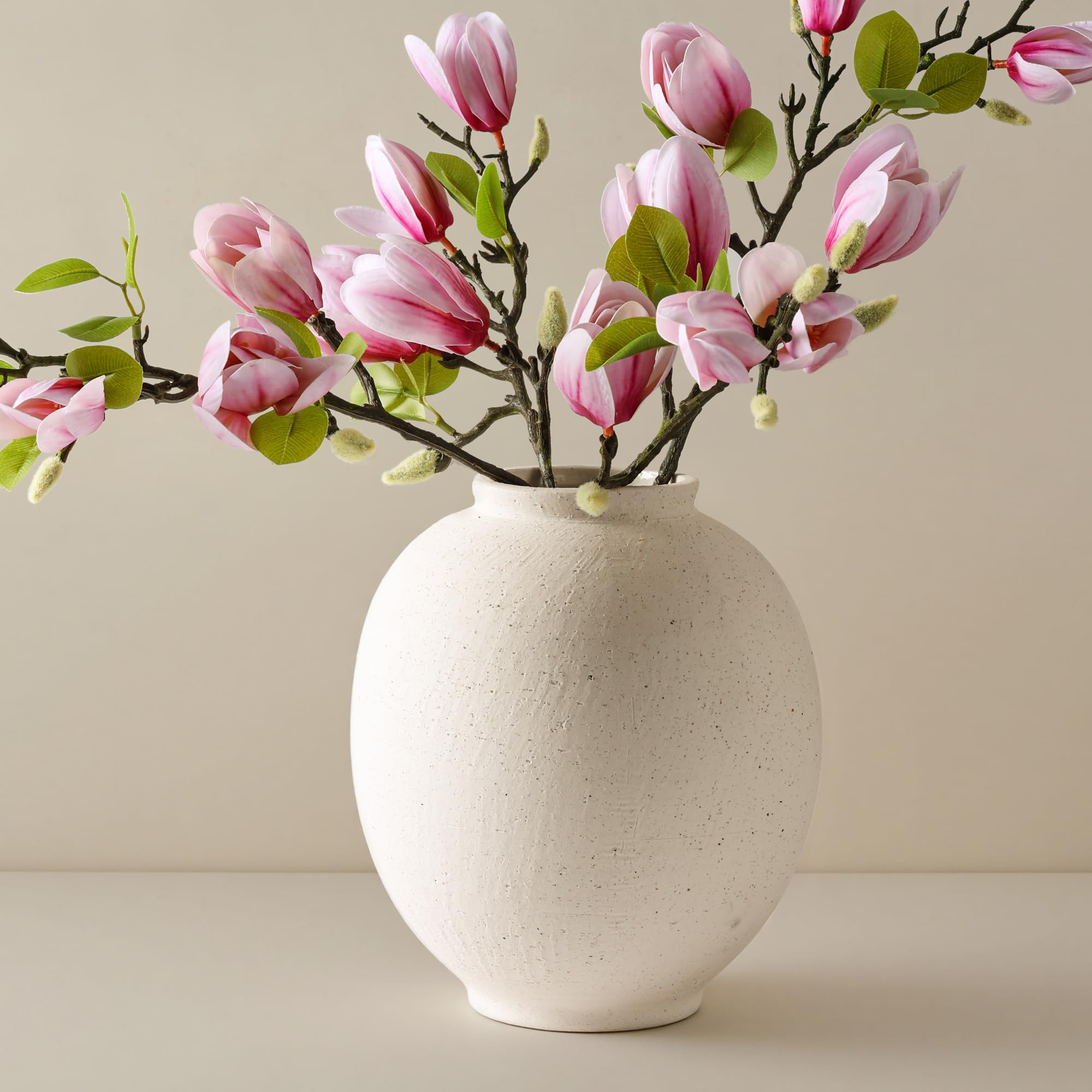 Large White Ceramic Vase, 9.8 inch Rustic Farmhouse Flowers Vase for Home Decor, Sandstone Textur... | Amazon (US)