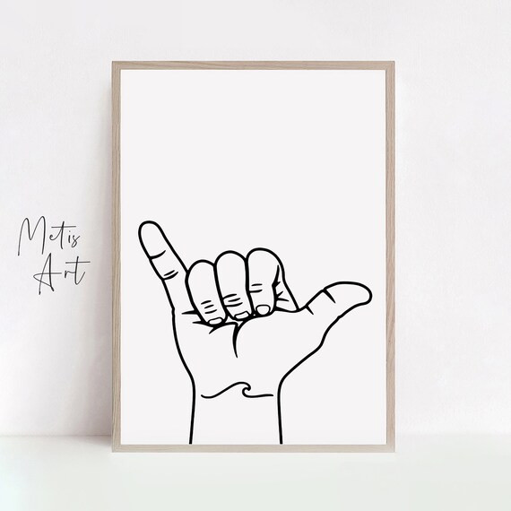 Shaka hand printable wall art, hang loose hand gesture, mahalo dude minimalist black and white de... | Etsy (US)