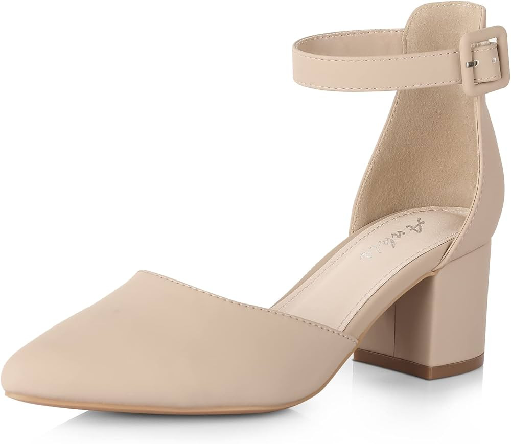 Ankis Closed Toe Heels for Women -Black Nude Gold Silver Pointed Toe Heels Low Block Chunky Women... | Amazon (US)