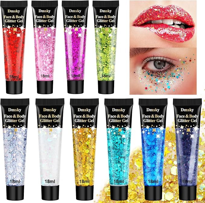 10 Colors Body Glitter,Face Glitter Makeup for Kids Women,Sparkly Chunky Hair Glitter for Eye Lip... | Amazon (US)