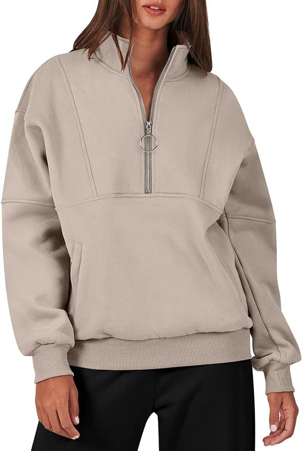 ANRABESS Women’s Oversized Quarter Zip Sweatshirt Long Sleeve Drop Shoulder Pullover Fleece Hal... | Amazon (US)