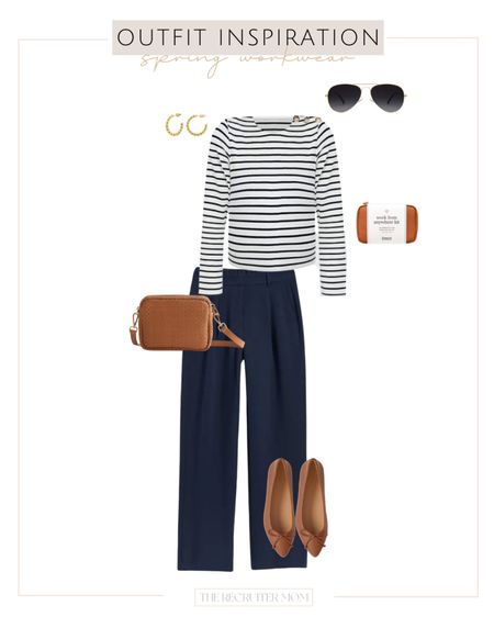 Spring workwear  

Stripped top  long sleeve tee outfit  tan purse  pants  navy pants  tan flats  style guide  outfit  looks 

#LTKSeasonal #LTKstyletip #LTKworkwear