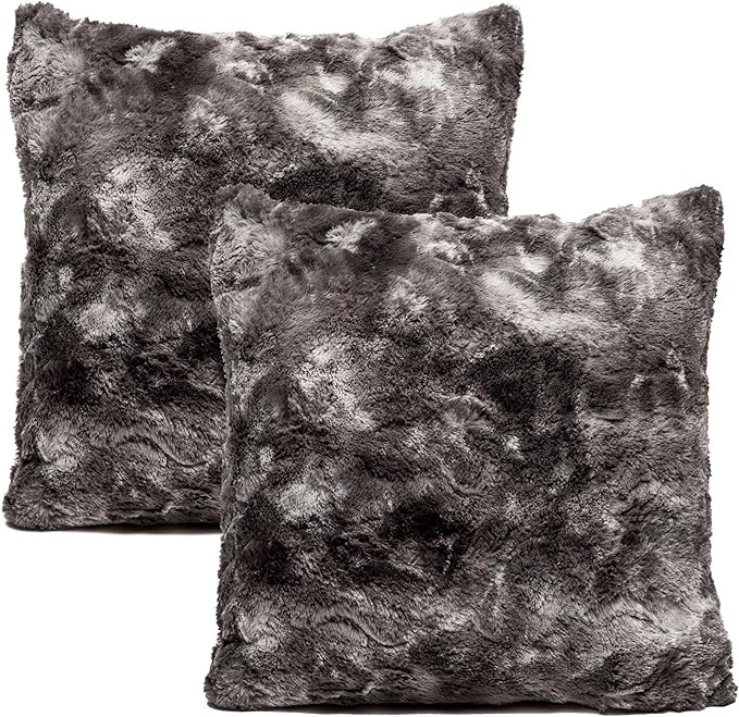 Chanasya Super Soft Fuzzy Faux Fur Cozy Warm Fluffy Dark Gray Fur Throw Pillow Cover Pillow Sham ... | Amazon (US)