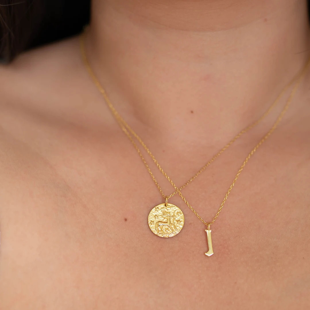 Zodiac Necklace Personalized Necklace Personalized Gift Gold Necklace for Women Coin Necklace Bir... | Etsy (US)