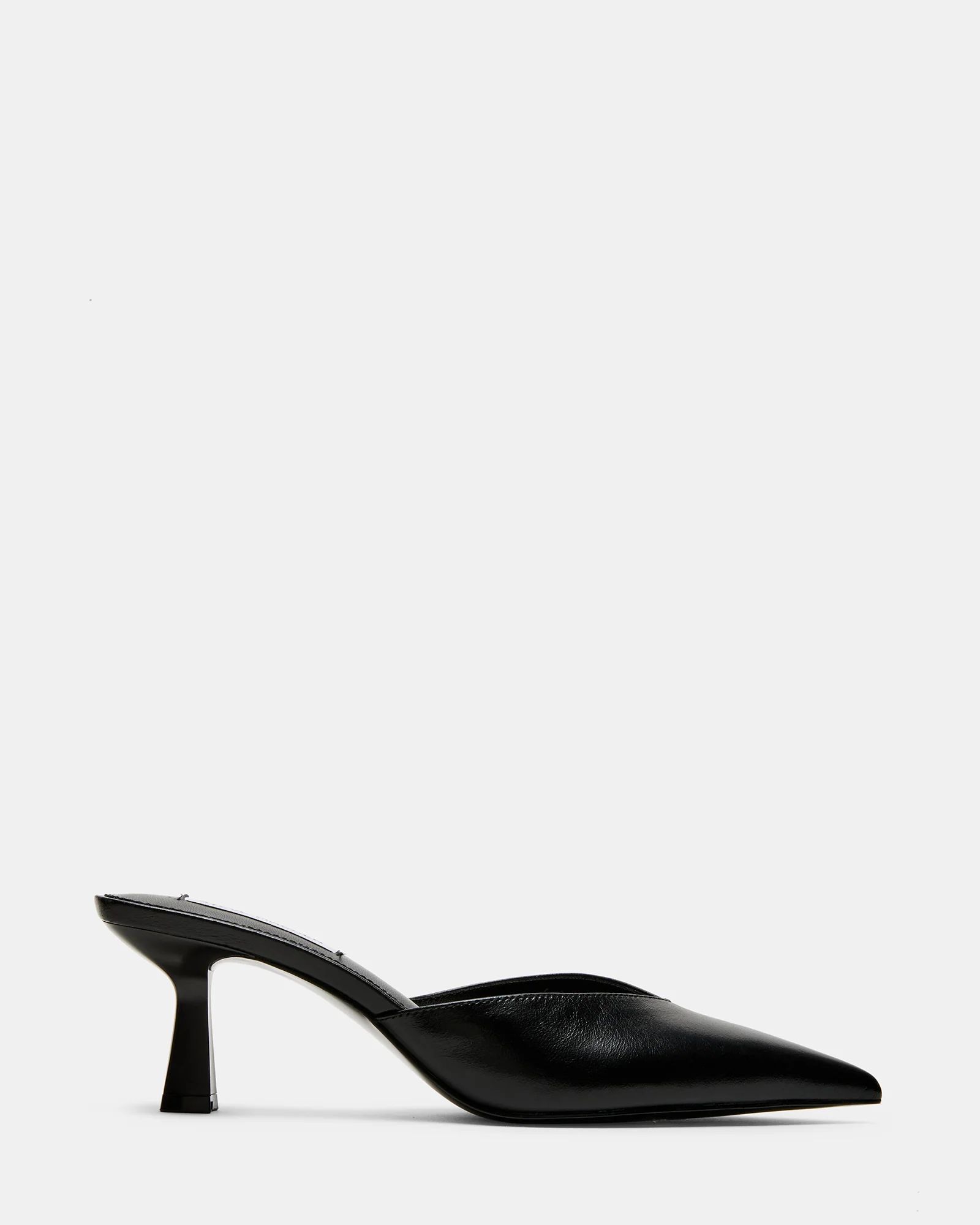 MOD Black Leather Kitten Heel Pointed Toe Mule | Women's Heels | Steve Madden (US)