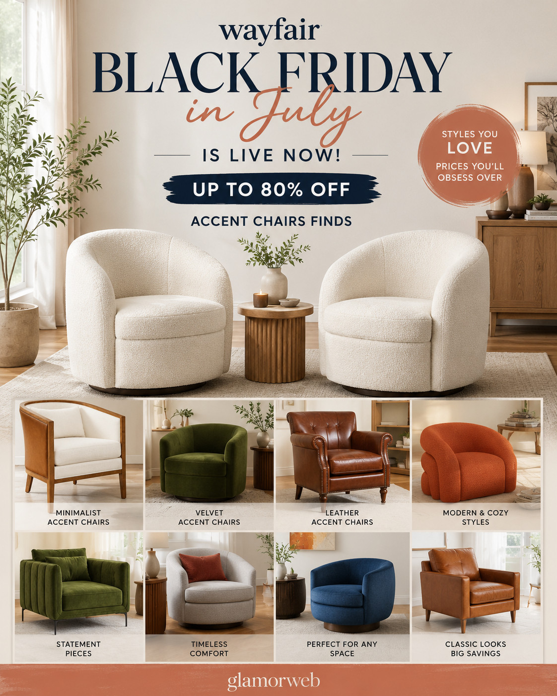Okay but tell me why the ✨Wayfair Black Friday in July✨ always hits THIS hard 😭💅 like the deals are actually insane right now!!

If you’ve been waiting to upgrade your space without spending a fortune… this is your sign. The minimalist accent chair finds are sooo good—clean lines, neutral tones, that effortless “Pinterest but real life” vibe. And don’t even get me started on the leather accent chairs… giving rich, cozy, elevated energy 🤎

Also obsessed with the velvet accent chairs right now—soft, luxe, and literally the easiest way to make your living room look designer without trying too hard. It’s giving main character home energy ✨

Run, don’t walk because these pieces ALWAYS sell out fast during Black Friday in July 😭🛍️

#WayfairSale #BlackFridayInJuly #WayfairFinds #LTKHome #LTKSaleAlert #LTKDeals #HomeDecorFinds #AccentChair #AccentChairFinds #MinimalistHome #MinimalistDecor #NeutralHome #ModernHomeStyle #HomeInspoDaily #LivingRoomInspo #CozyHomeVibes #InteriorInspo #FurnitureFinds #HomeUpgrade #AffordableHomeDecor #VelvetChair #LeatherChair #ChicHomeStyle #HomeAesthetic #DecorOnABudget #DesignerLookForLess #ViralHomeFinds #TrendingHomeDecor #LTKHomeInspo #SaleSeasonFinds 

 #LTKSeasonal #LTKHome #LTKSaleAlert