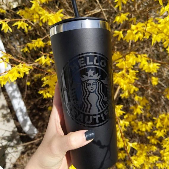 Matte Black Tumbler with Glossy Black Personalized Starbucks Logo Decal - 22oz Double Wall Insula... | Etsy (US)