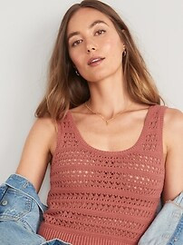 Cropped Open-Knit Sweater Tank Top for Women | Old Navy (US)