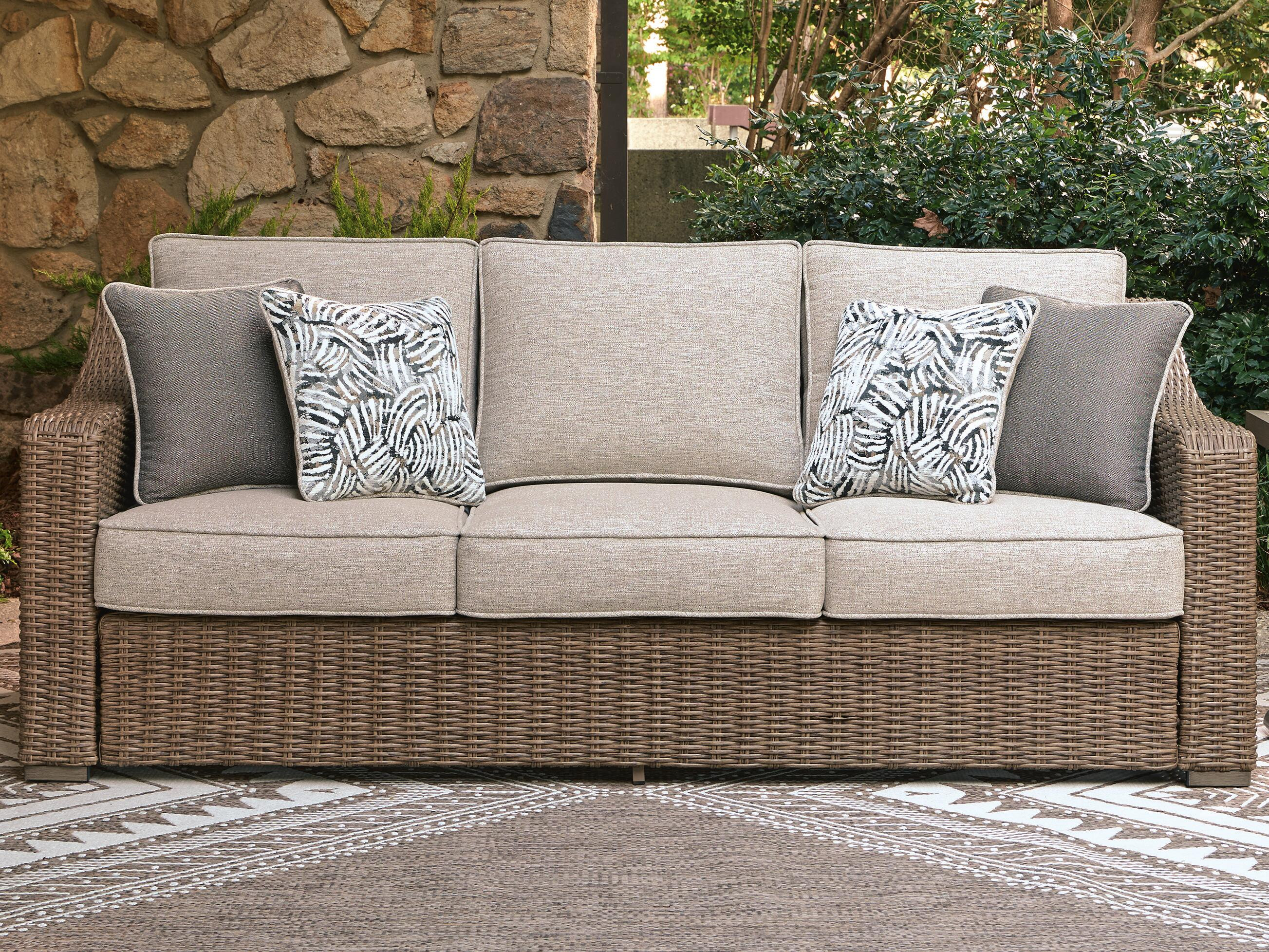 Revare Beach Outdoor Sofa with Cushion, Beige | Ashley