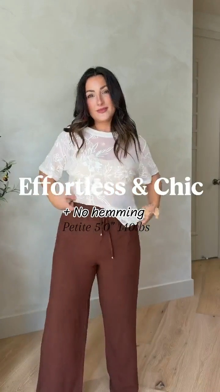 If you need an outfit that is chic and effortless, this is it👏🏻 I can’t get enough of this lace detailing!

Sizing info:
5’0” 140lbs 
Top size small
Pants size small in color cocoa - I had to shrink these when drying for the length! 

#LTKootd #LTKPetite #LTKgrwm