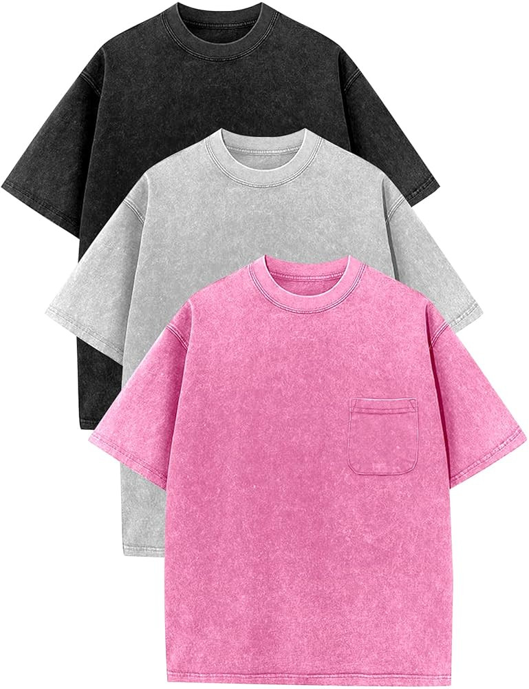 COZYPOIN 3 Pack Unisex Boys Girls T-Shirts Kids Short Sleeve Crewneck Acid Washed Tee Shirts Summ... | Amazon (US)