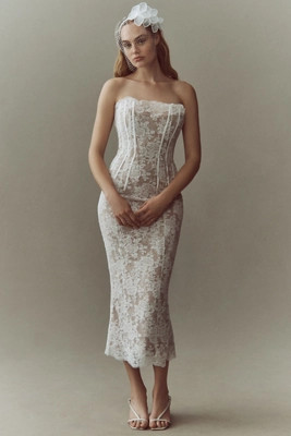 V. Chapman Capulet Strapless Corset Chantilly Lace Midi Dress | Anthropologie (US)