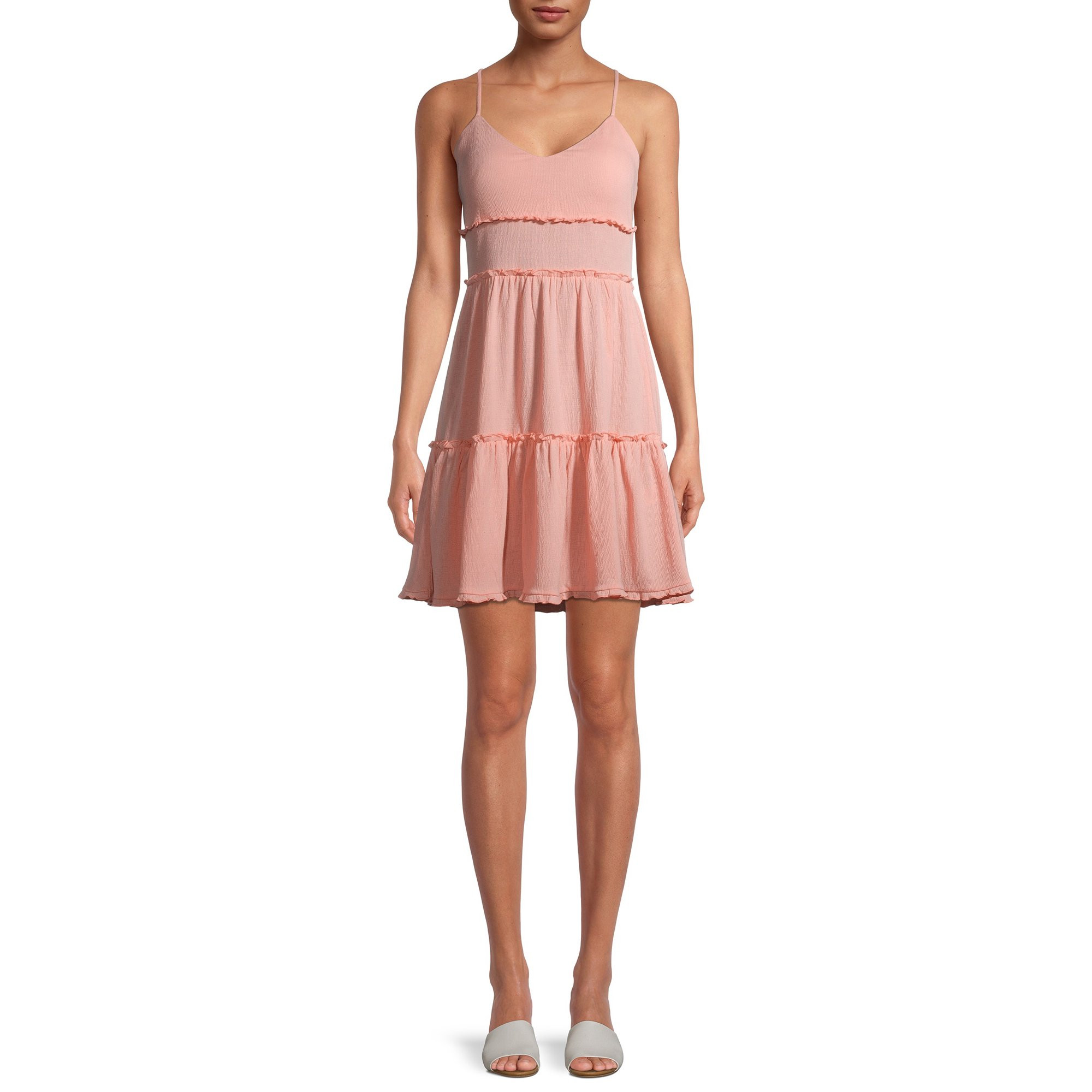 Derek Heart Women's Juniors Exposed Ruffle Tiered Dress with Bust Cups | Walmart (US)