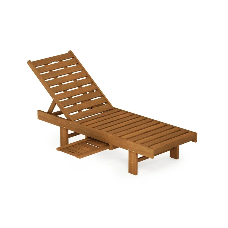 Furinno Tioman Outdoor Hardwood Malo Sun Lounger with Tray, Natural - Walmart.com | Walmart (US)