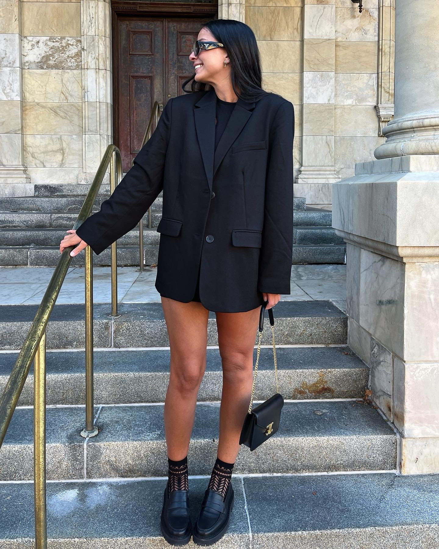 autumn look / all black outfit - oversized blazer, Celine bag, loafers, lace socks & Prada sunglasses 

#LTKSeasonal #LTKstyletip