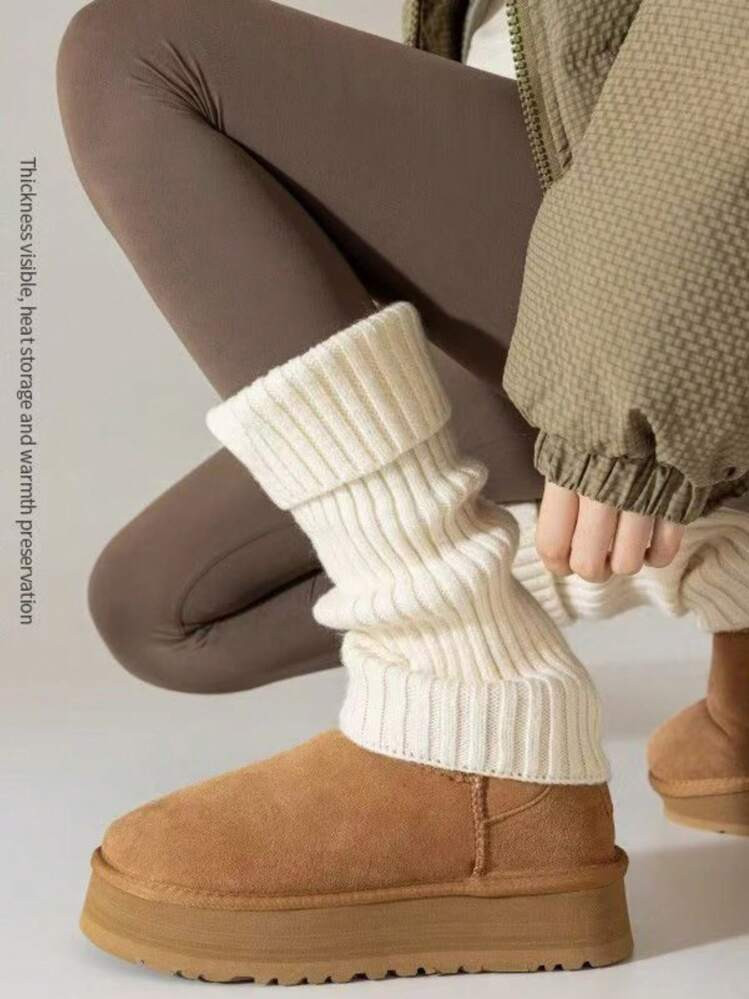 1 Pair Solid Color Casual Polyester Knitted Over-The-Knee Warm Leg Warmers, Fashion Blogger Style For Autumn/Winter | SHEIN