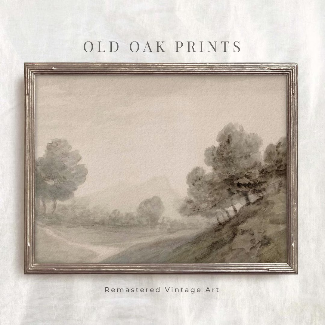 Antique Rustic Muted Landscape Painting | Vintage Neutral Wall Art | Watercolor Landscape PRINTAB... | Etsy (US)