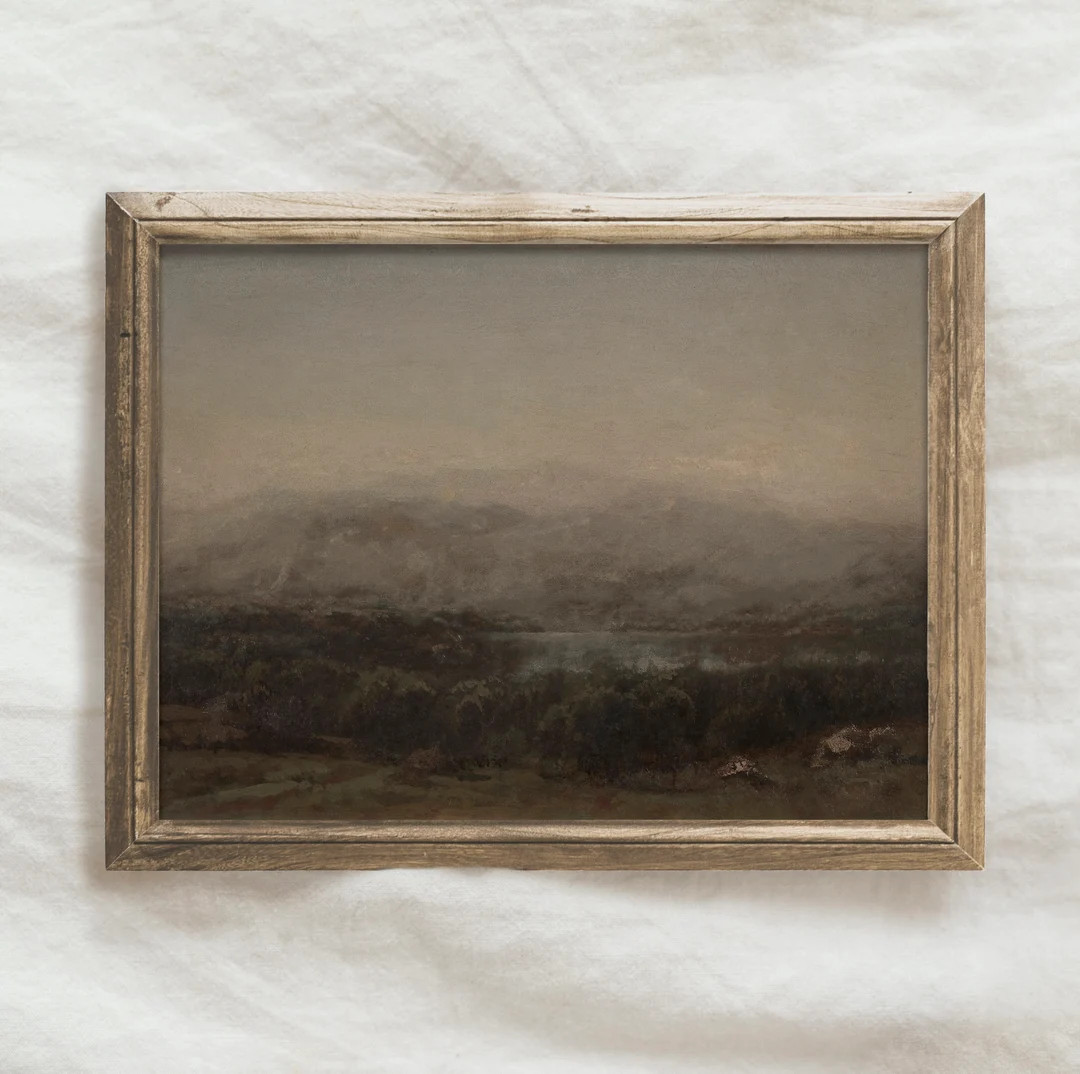Moody Vintage Landscape Oil Painting / Dark Green  Scenery Art PRINTABLE / Antique Farmhouse Deco... | Etsy (US)