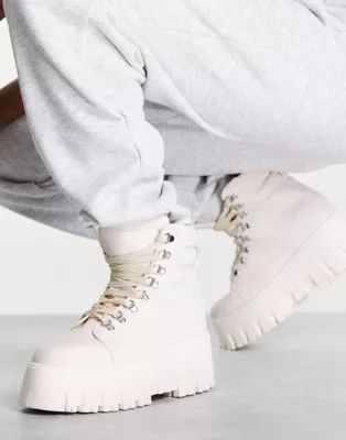 ASOS DESIGN Anastasia chunky hiker lace up boots in white | ASOS | ASOS (Global)