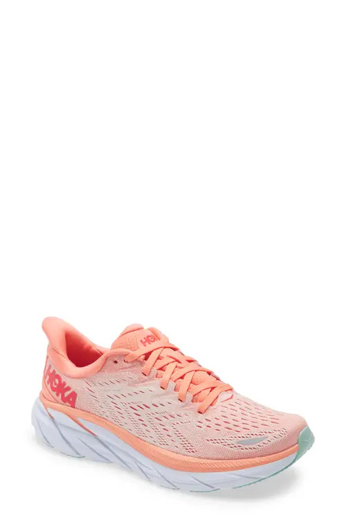 HOKA Clifton 8 Running Shoe in Cantaloupe/silver Peony at Nordstrom, Size 9.5 | Nordstrom