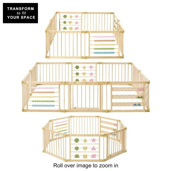 ZETY Wooden Foldable Baby Playpen 8-Panel Extra Large 63x63 in Play  Yard for Babies | Walmart (US)