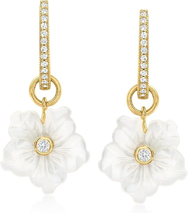 Ross-Simons Mother-Of-Pearl and .77 ct. t.w. White Topaz Removableflower Hoop Drop Earrings in 18... | Amazon (US)