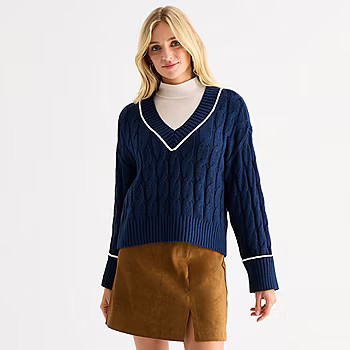 a.n.a Womens V Neck Long Sleeve Pullover Sweater, Color: Navy - JCPenney | JCPenney