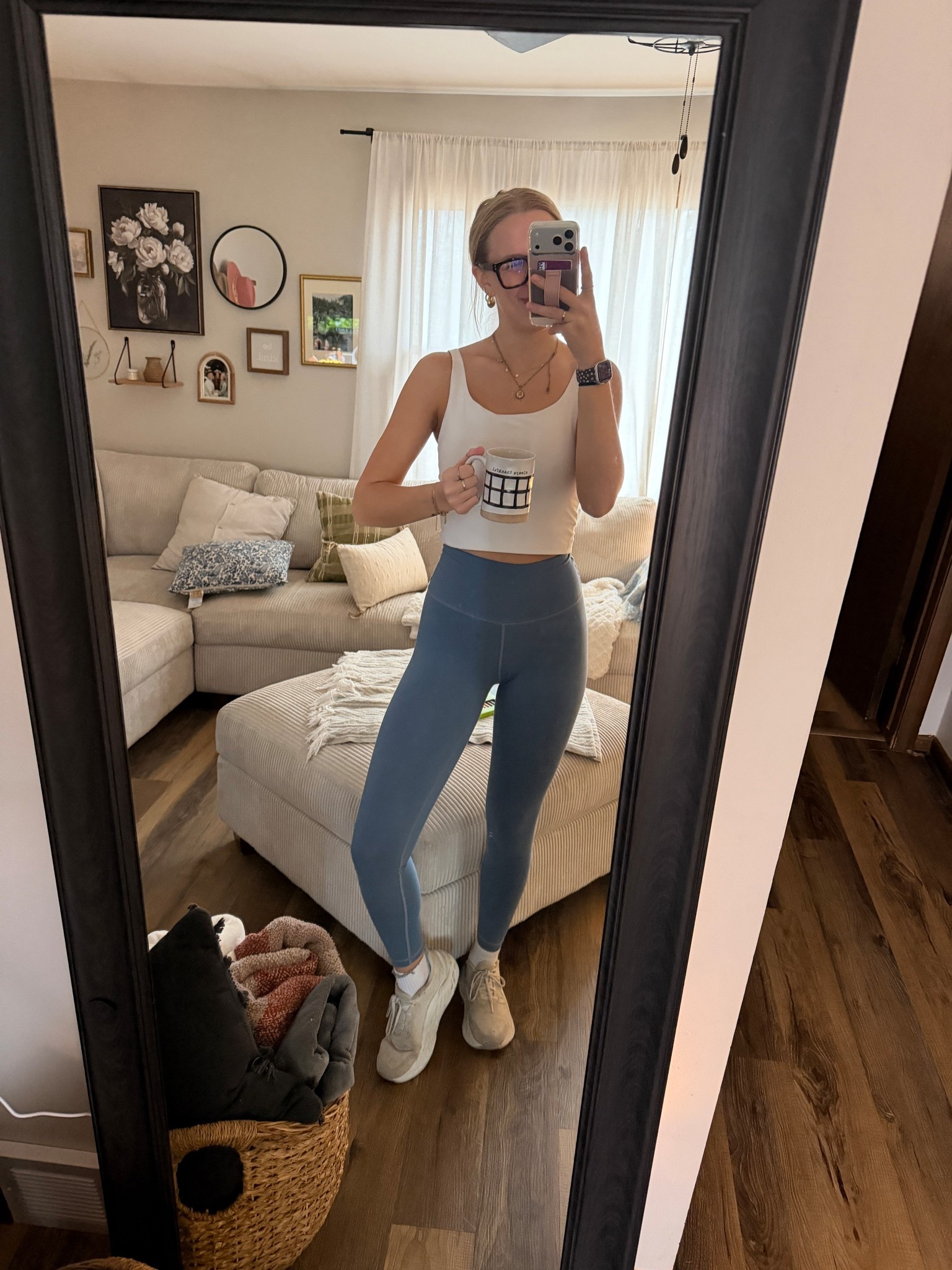 Friday’s WFH, cardio, and full-body workout fit — 03.06.26 🏃🏼‍♀️💨

white Old Navy tank top: Medium
blue Amazon leggings: Small
white New Balance shoes: 9
*socks are Old Navy

Everything is TTS :)

Love these Amazon leggings.. soooo buttery soft & don’t move when I workout & perfect for all workouts-pilates, cardio, strength conditioning, etc. 🤌🏻 🩵

Amazon leggings, Amazon style, Amazon fashion, blue leggings, comfy leggings, workout outfits, Old Navy tank tops, Old Navy activewear, Old Navy powersoft, New Balance shoes, white running shoes, outfit of the day

#LTKfitnessgoals #LTKootd #LTKActive