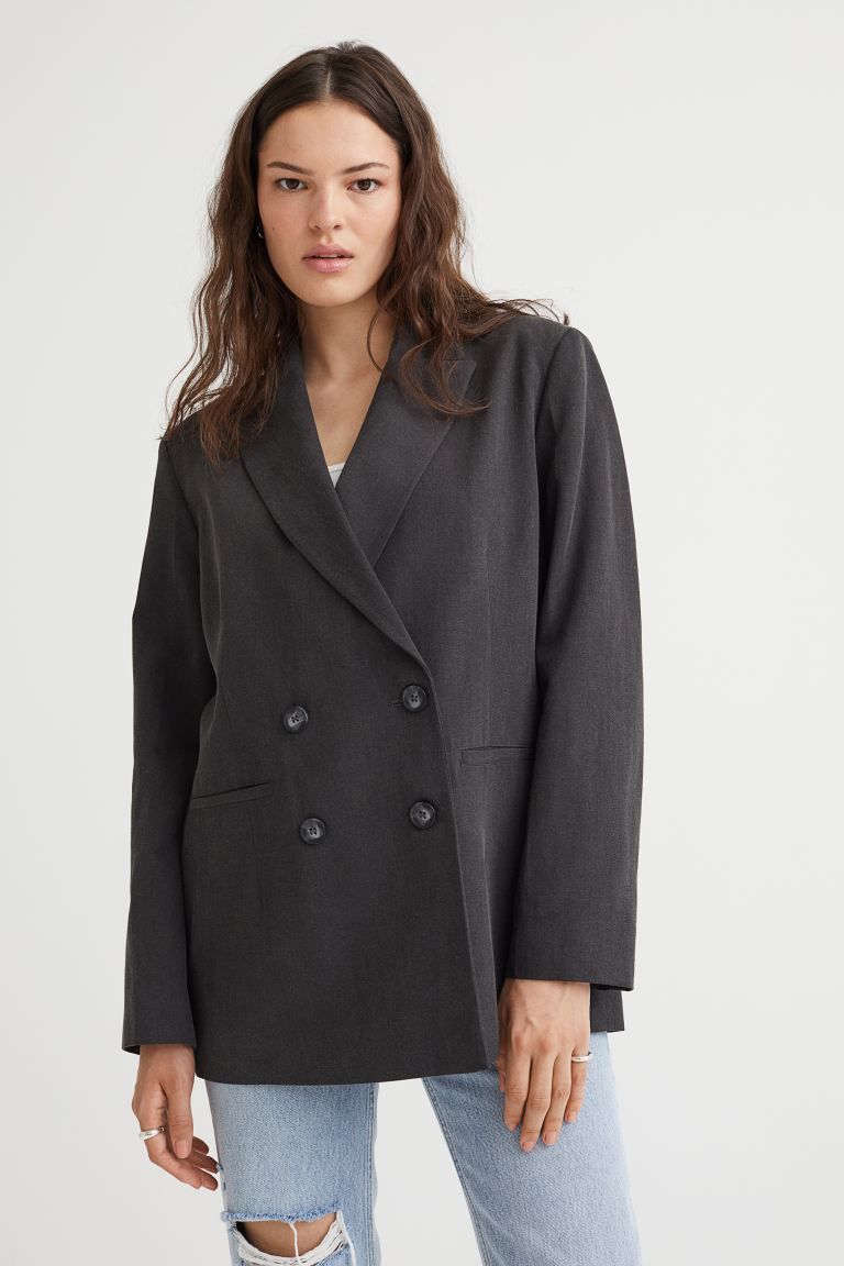 Conscious choice  Relaxed-fit, double-breasted jacket in twill. Pointed lapels, buttons at front,... | H&M (US + CA)