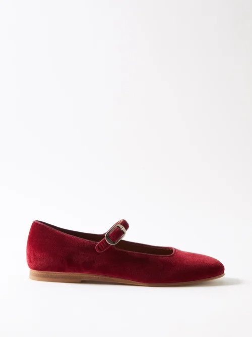 Le Monde Beryl - Velvet Mary Jane Flats - Womens - Red | Matches (UK)
