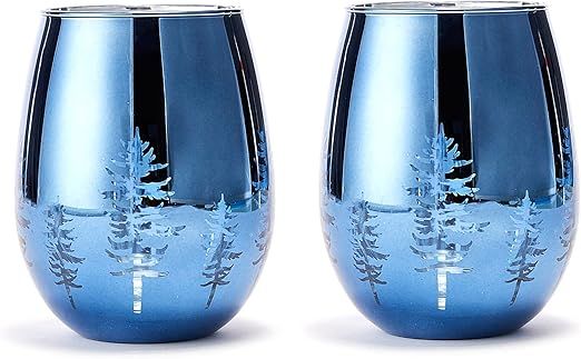 Crystal Winter Tree Wine & Water Stemless Glasses - Set of 2 - Blue Themed Vibrant Etched Winter ... | Amazon (US)