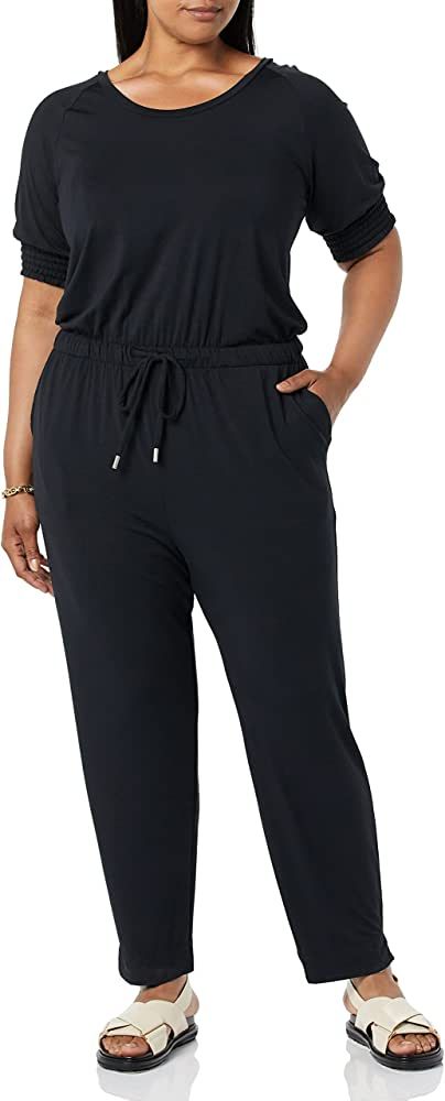 Amazon Aware Women's Modal Elbow Length Puff Sleeve Tie Waist Jumpsuit | Amazon (US)