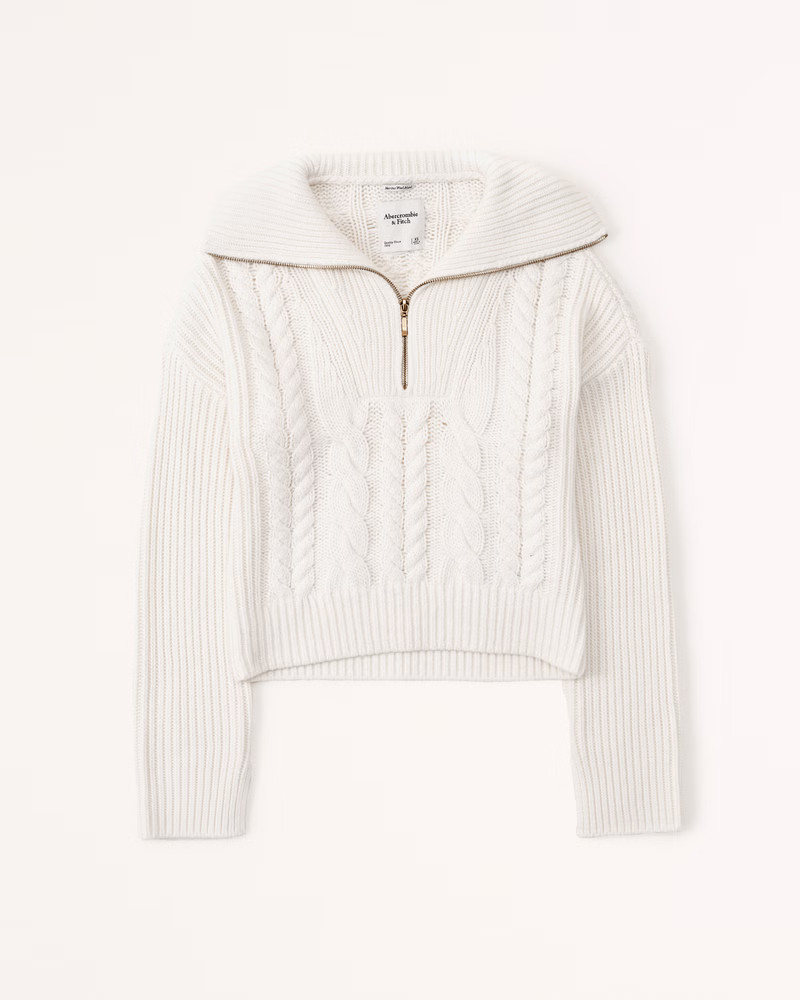 Women's Merino Wool-Blend Cable Half-Zip | Women's Tops | Abercrombie.com | Abercrombie & Fitch (US)