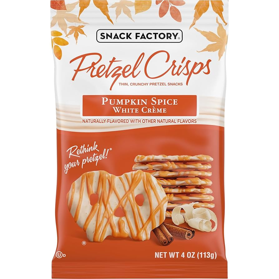 Snack Factory Pumpkin Spice White Crème Pretzel Crisps, 4 Oz Bag | Amazon (US)