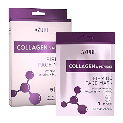 Azure Cosmetics Collagen & Peptides Lifting Facial Sheet - Restoring, Smoothing & Moisturizing Face Mask - Helps Reduce Fine Lines & Wrinkles, Smooths & Repairs - Skin Care Made in Korea - Pack of 5 | Amazon (US)
