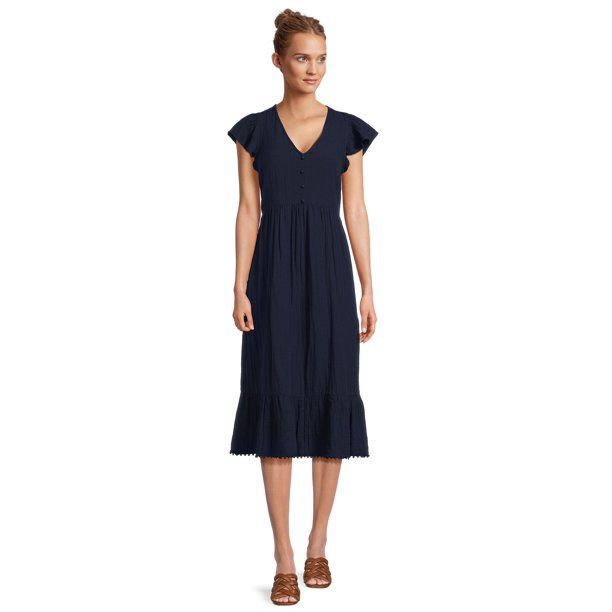 Time and Tru Women's Flutter Sleeve Midi Dress, Sizes XS-XXXL - Walmart.com | Walmart (US)