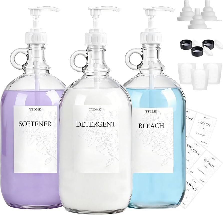 3 Pcs Glass Laundry Detergent Dispenser, Half Gallon Liquid Laundry Soap Dispenser for Laundry Ro... | Amazon (US)