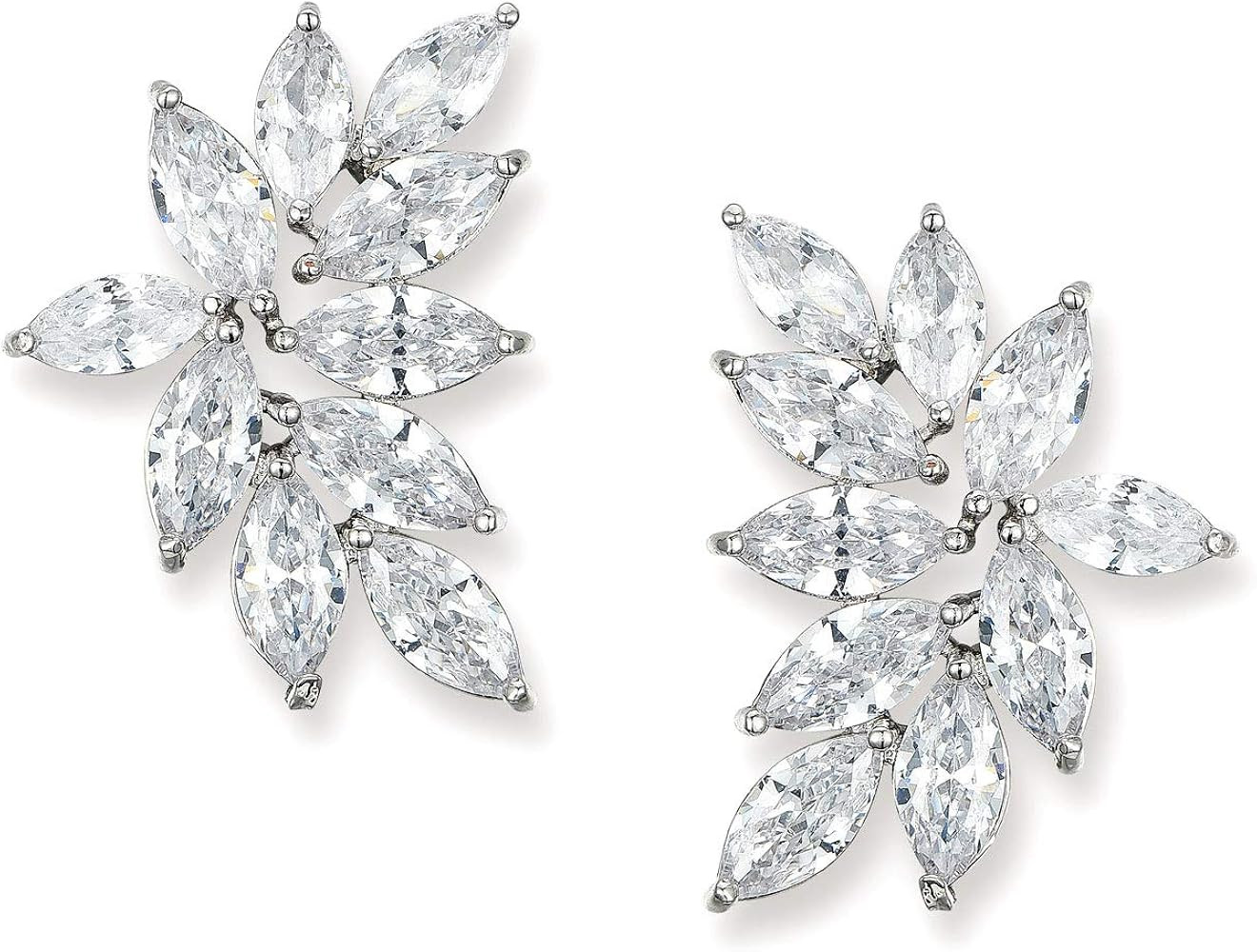 SWEETV Bridal Wedding Earrings for Brides Bridesmaid, Marquise Cubic Zirconia Rhinestone Cluster ... | Amazon (US)