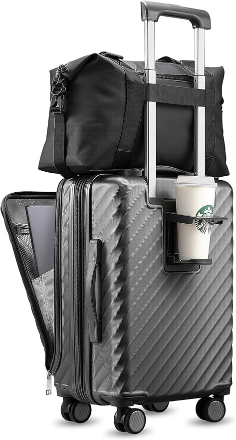 LUGGEX Carry On Luggage with Cup Holder and Front Pocket, Expandable PC Hard Shell Suitcase 2 Pie... | Amazon (US)