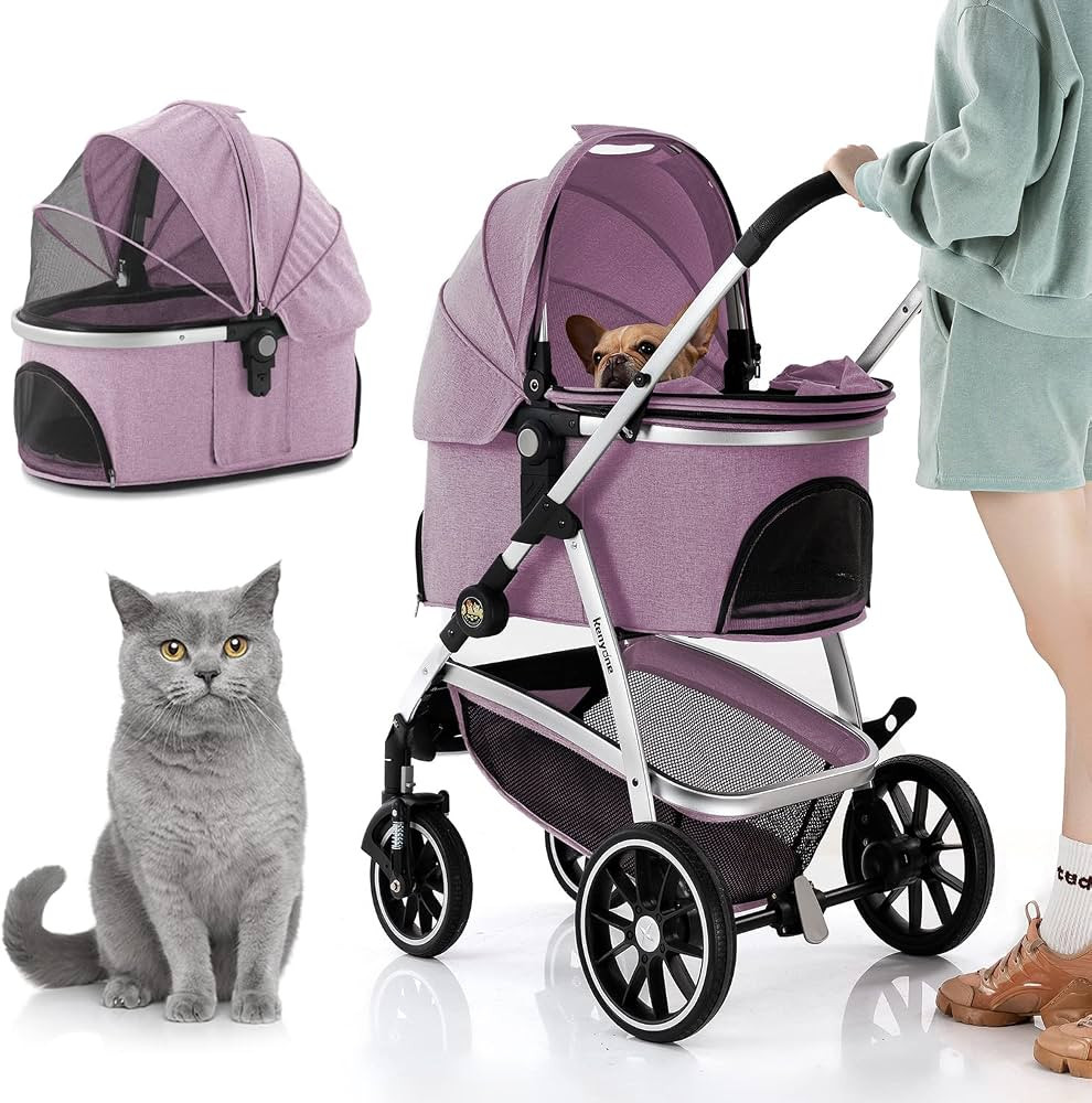 Kenyone Pet Stroller, 3 in 1 Multifunction Pet Travel System 4 Wheels Foldable Aluminum Alloy Fra... | Amazon (US)