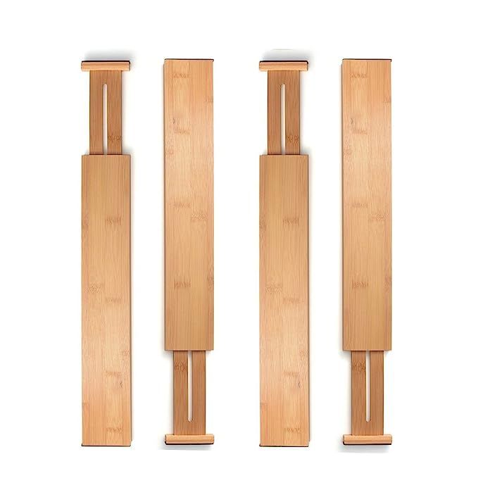 Bambusi Bamboo Drawer Dividers Kitchen Organizer - Spring Adjustable & Expandable - Best for Kitc... | Amazon (US)