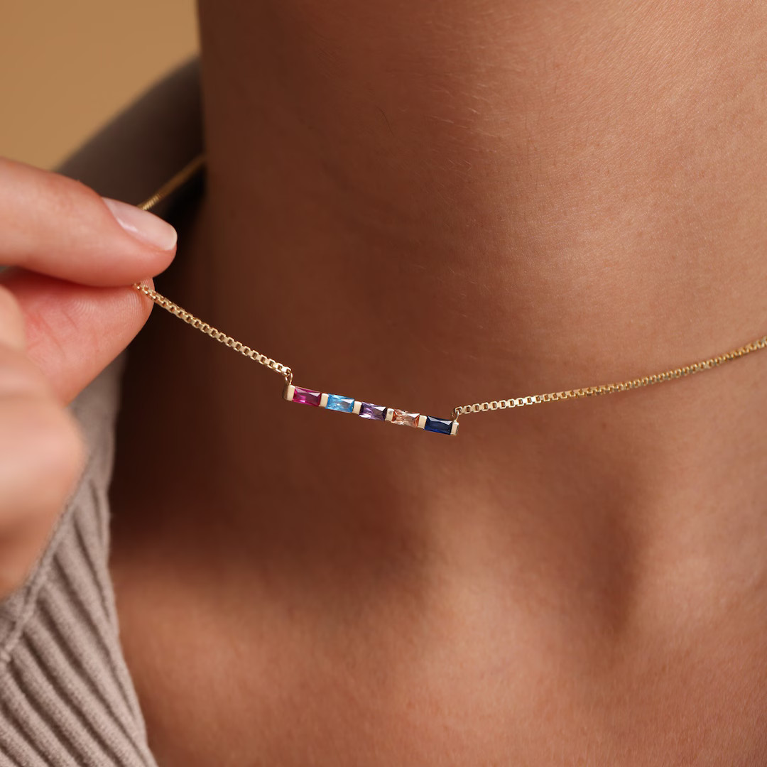 Family Birthstone Necklace, Baugette Necklace, Mothers Birthstone Necklace,personalized Gift, Mot... | Etsy (US)